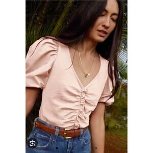 Nation LTD Womens Peach Pink Puff Sleeve Giada Gathered Top Small